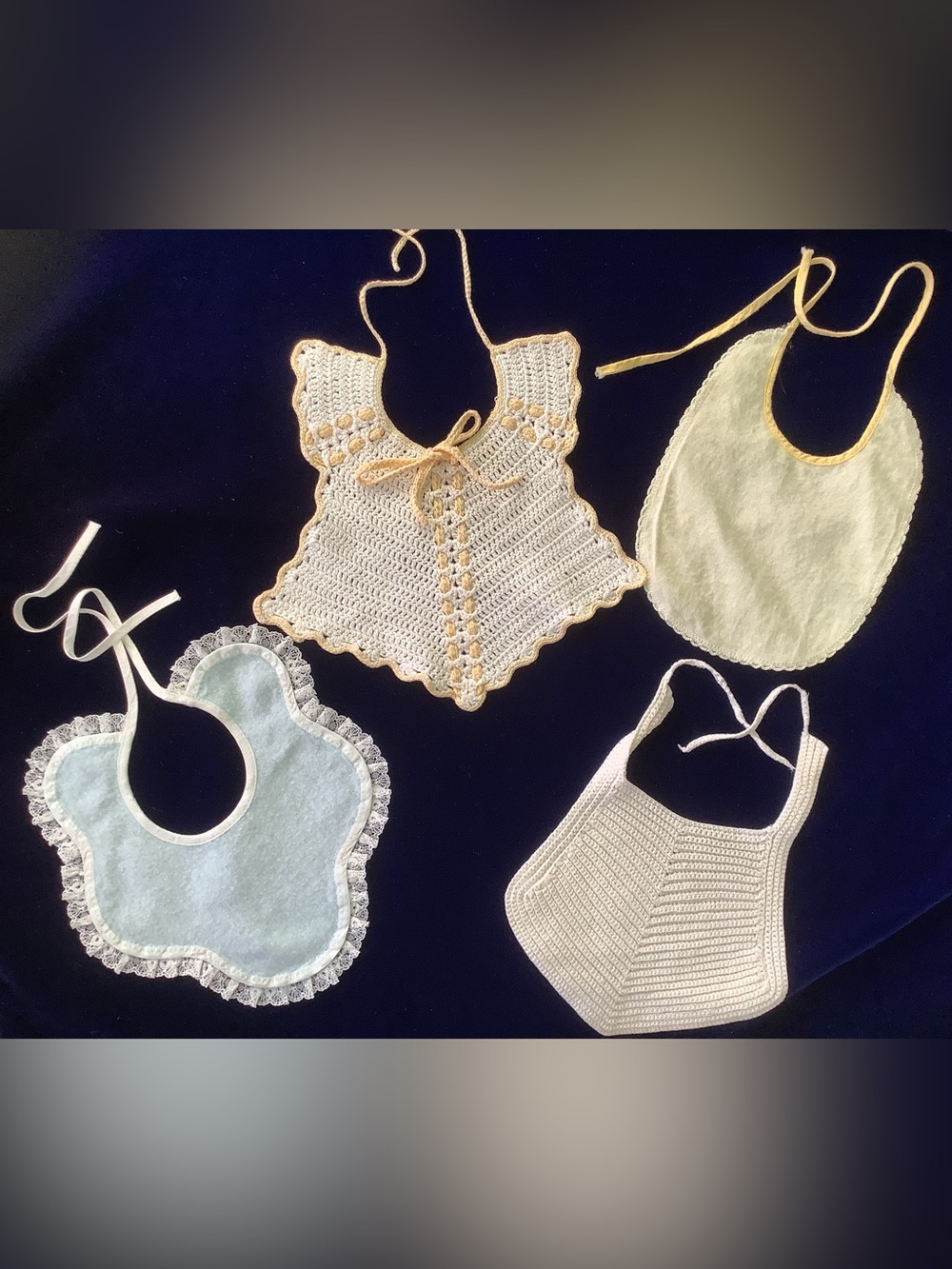 Handmade Crochet Baby Bibs Set in Cream and Pale Yellow - Set of 4